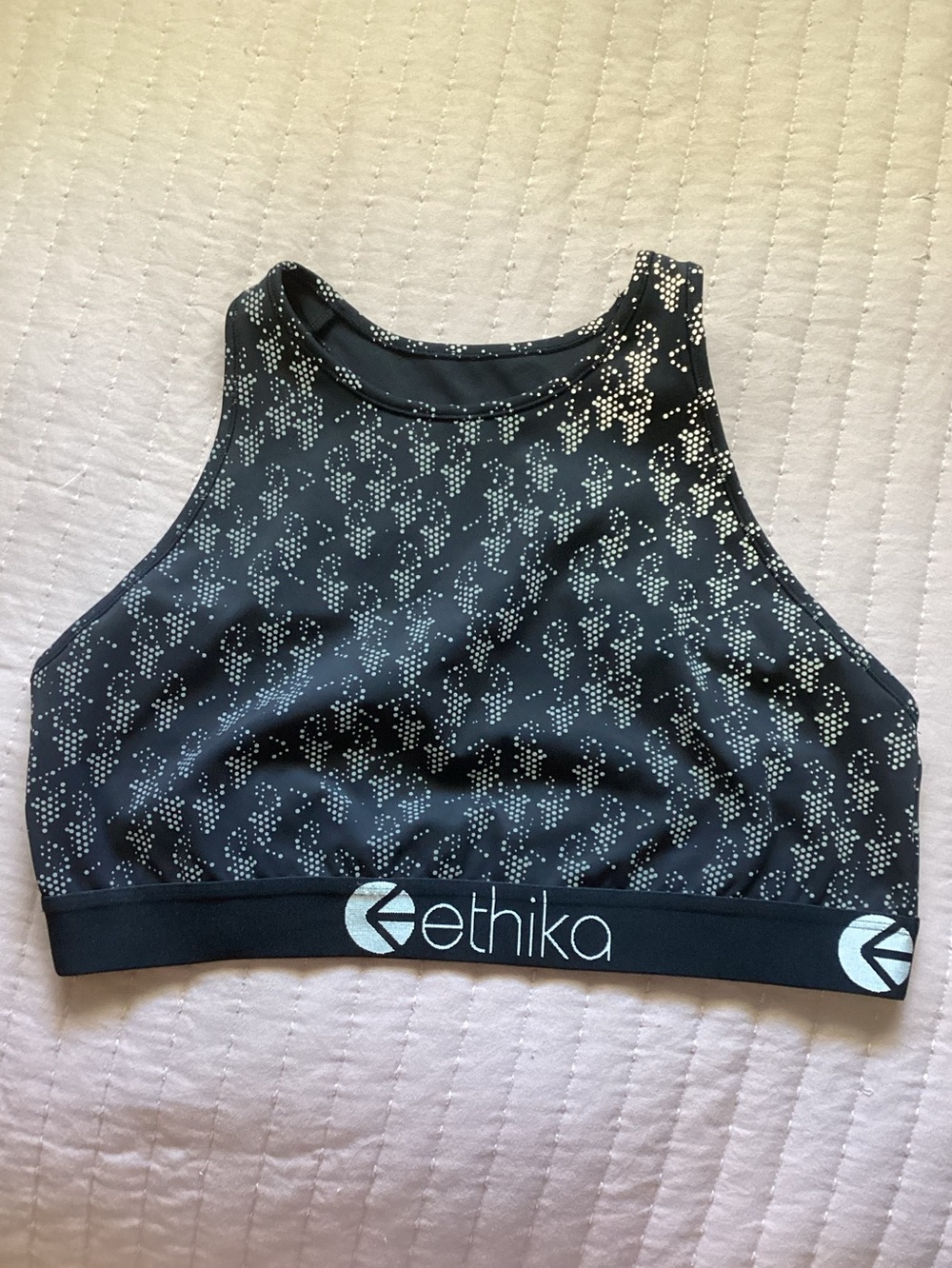 ethika Black High-Neck Dotted Pattern Sports Bra size XL
